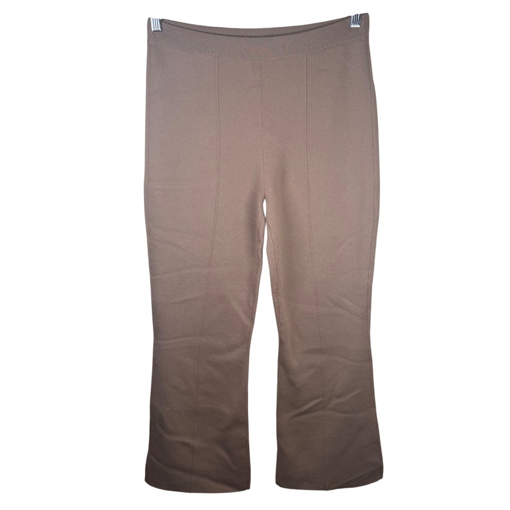 Theory Flare Pant Empire Wool Women 8 Taupe‎ Merino Wool Pintuck Knit Trousers